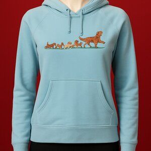 Hoodie XL Light Blue Pullover Sweatshirt – Embroidered Golden Retriever & pups